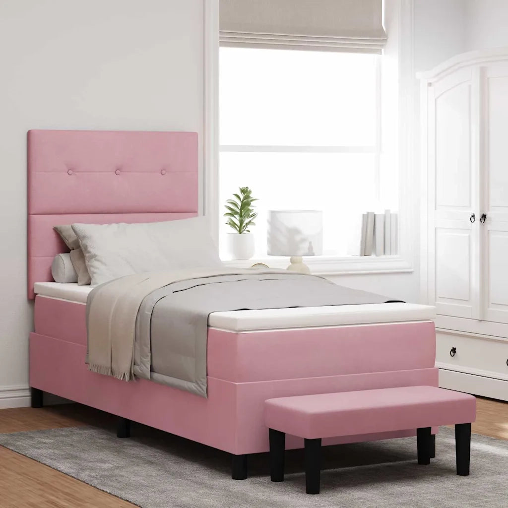Letto a molle con materasso Rosa 80 x 200 cm Velluto