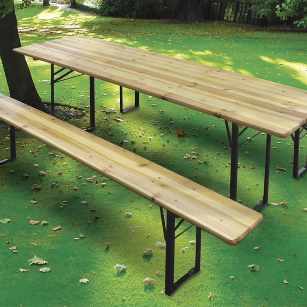 BIRRERIA SET TAVOLO+PANCHE RICHIUDIBILE TAVOLO GIARDINO LEGNO 80x200cm VERDELOOK