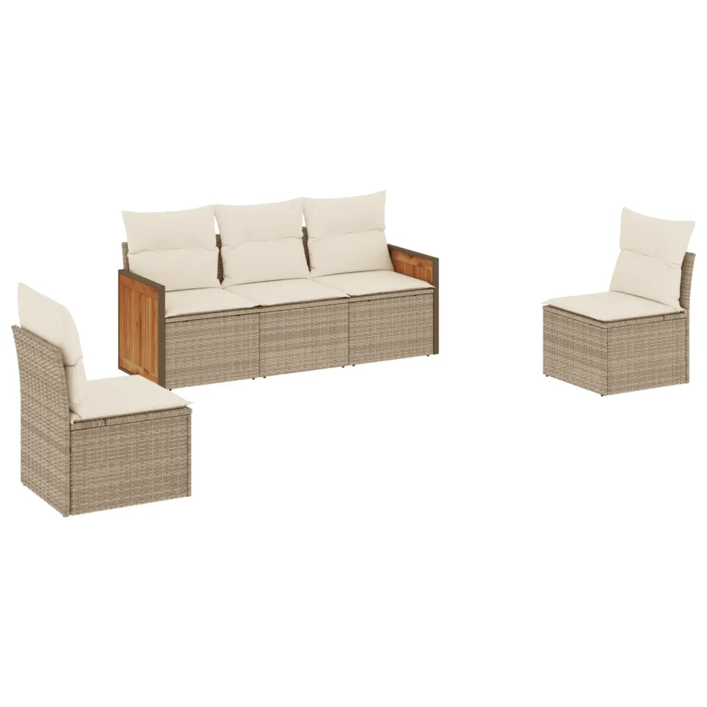 Set Divano da Giardino 5 pz con Cuscini Beige in Polyrattan