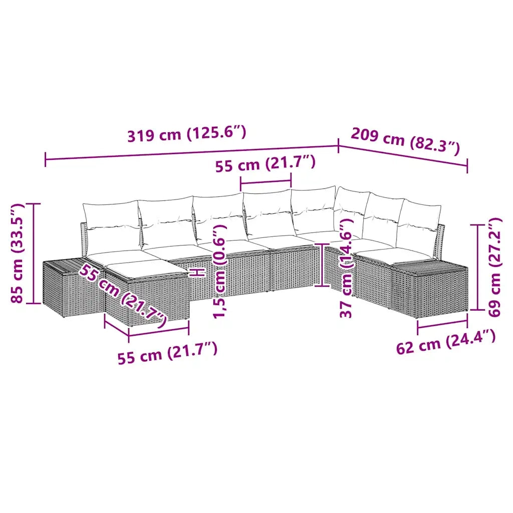 Set Divano da Giardino con cuscino 8 pcs polyrattan 3347180