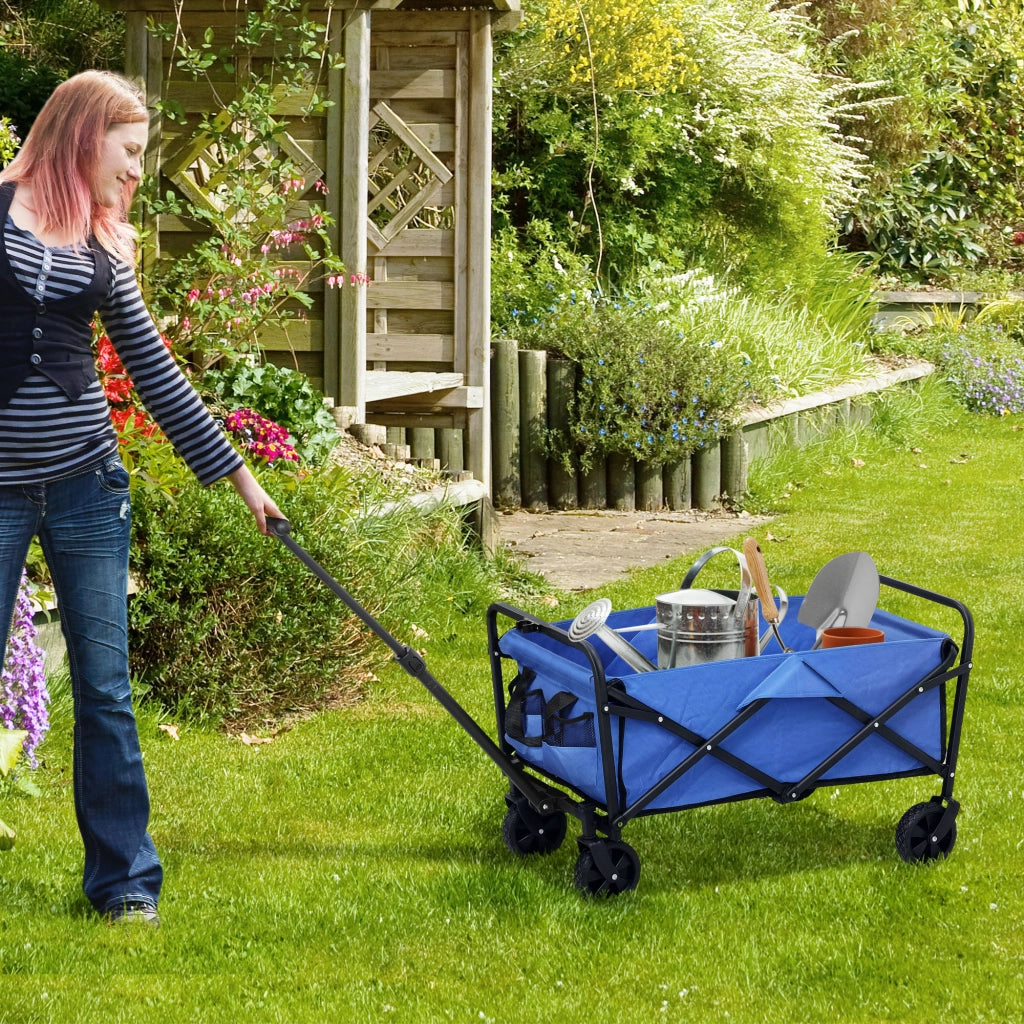 Carrello da Giardino Pieghevole con Ruote ¨C Zephmum ¨C Blu 64x42x27 cm