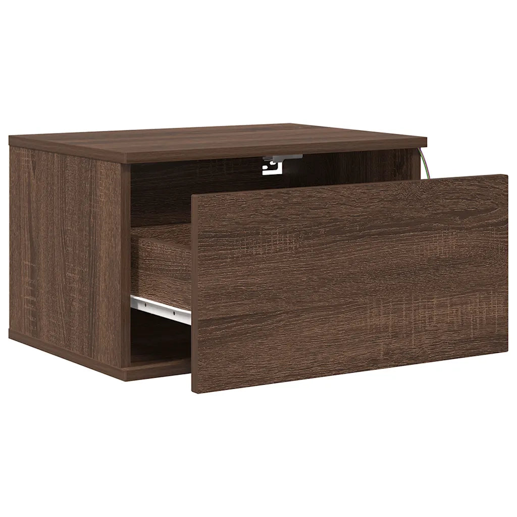 Comodino a Parete con luci LED Rovere Marrone 836838