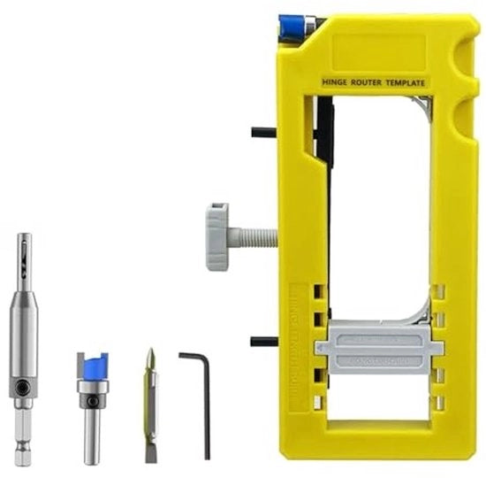 Strumento per installazione di maniglie adattabile - Piastra antislip in plastica - Piastra per taglio professionale - Ripiano per contenere le lama del router - Adatto per porte da 7,5 a 12,7 cm - Modello per installazione di maniglie