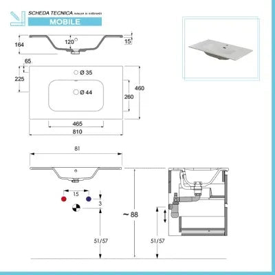 Mobile bagno sospeso 80 cm ossido e rovere con cassetti soft-close Kleo