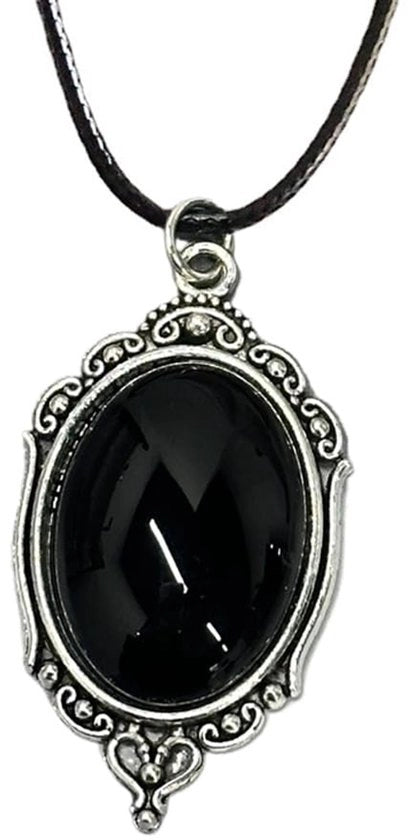Anello con catenina regolabile - Vintage/Relievo - Pietra ovale - Gotico/Punk - Gioiello per donne/uomini - Materiale ipoallergenico - Accessorio per la persona