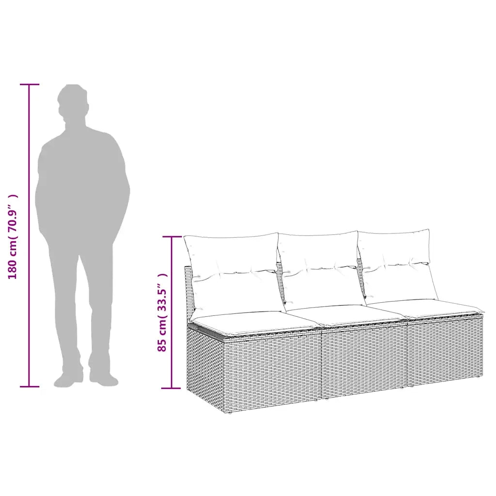 Divano da giardino con cuscini 3 posti nero in polyrattan 365988