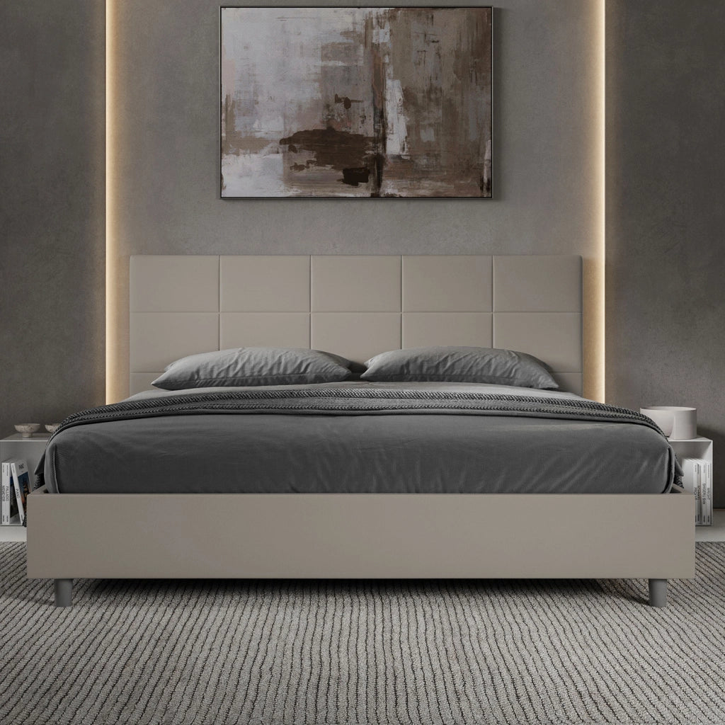 BS COM Letto matrimoniale king size senza rete imbottito 200x200 similpelle tortora