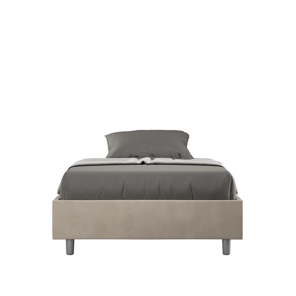 BS COM Letto una piazza e mezza con rete imbottito 110x210 microfibra sabbia