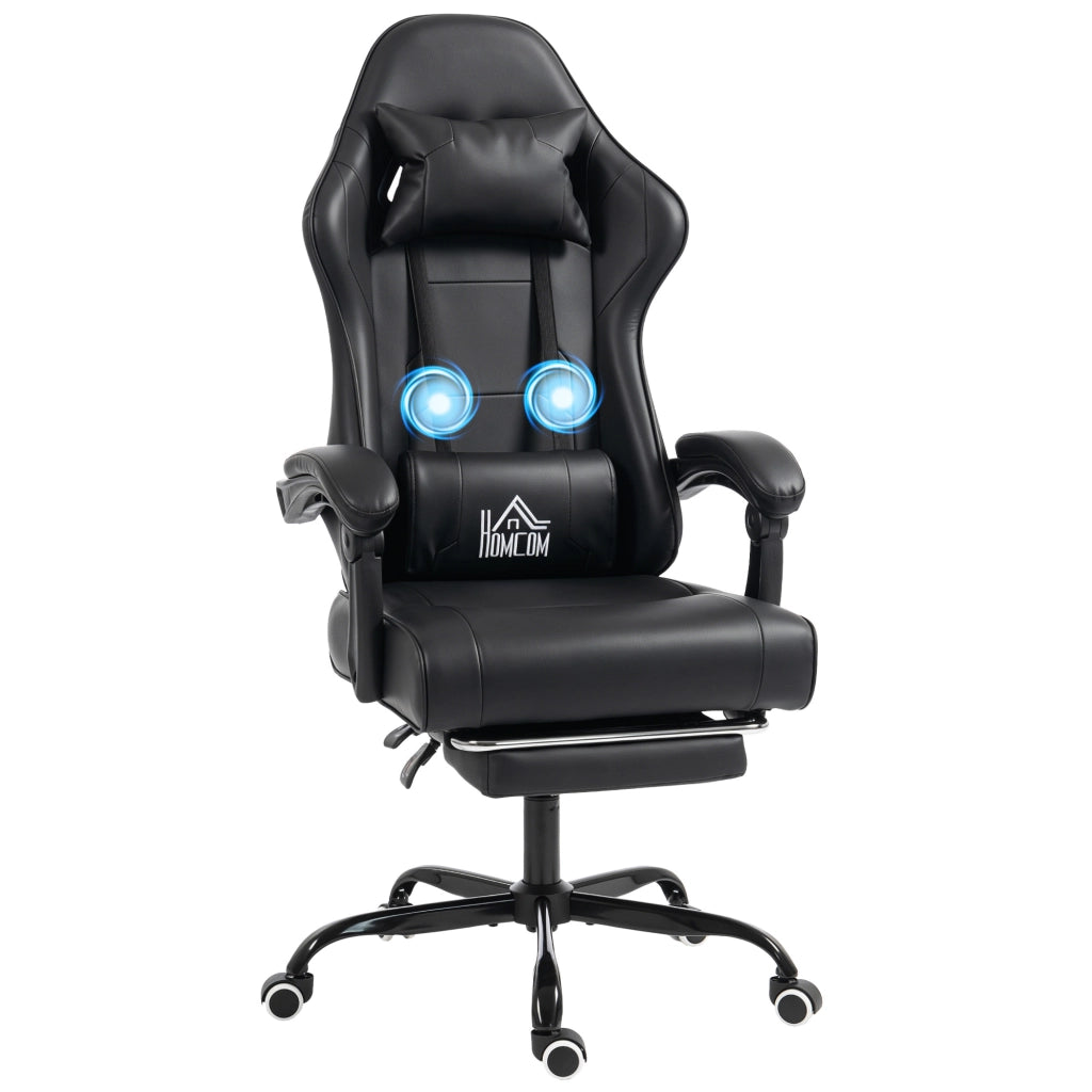 Poltrona da gaming ergonomica con massaggio lombare, schienale reclinabile, altezza regolabile ¨C zephmum ¨C nero