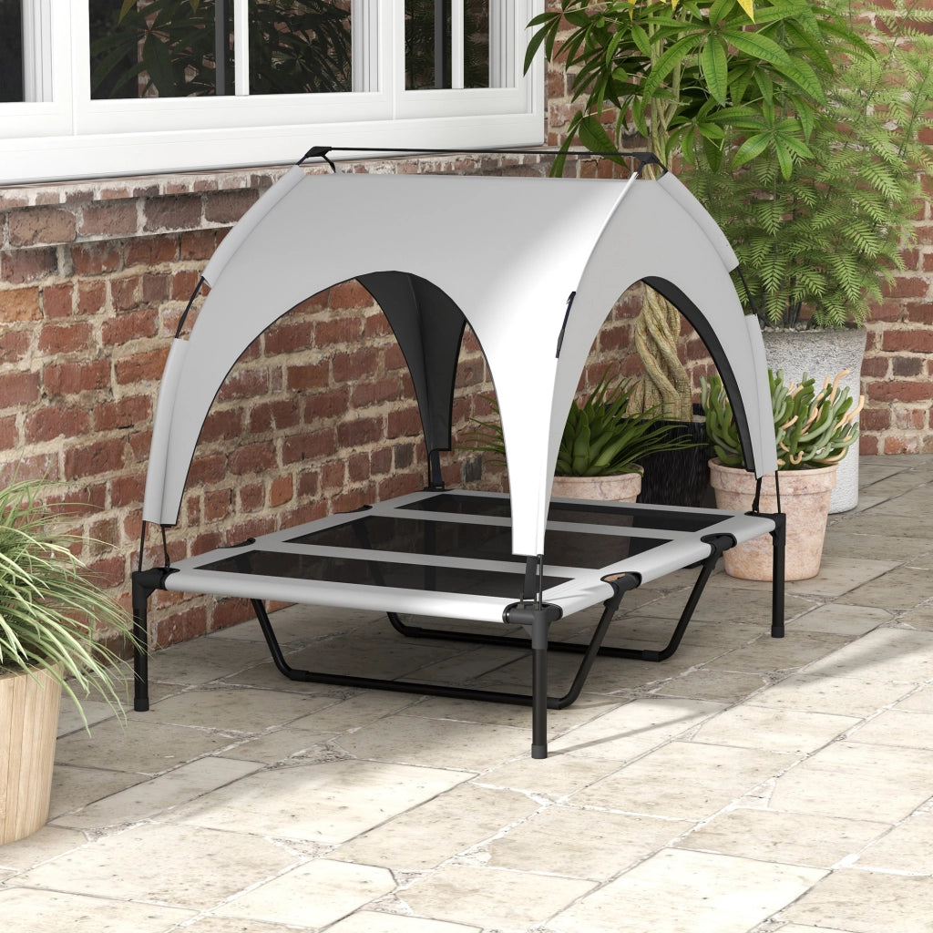 Lettino per cani da esterno con tetto in oxford grigio chiaro traspirante e telaio in acciaio 106 × 76 × 94 cm