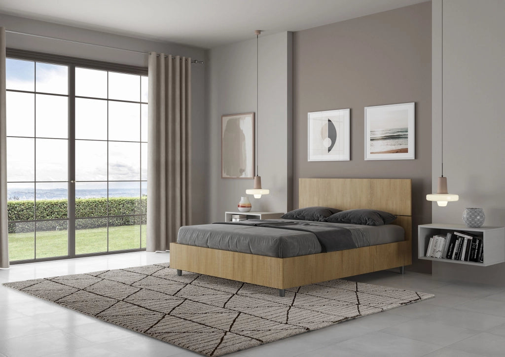BS COM Letto matrimoniale francese contenitore 140x190 testata dritta quercia