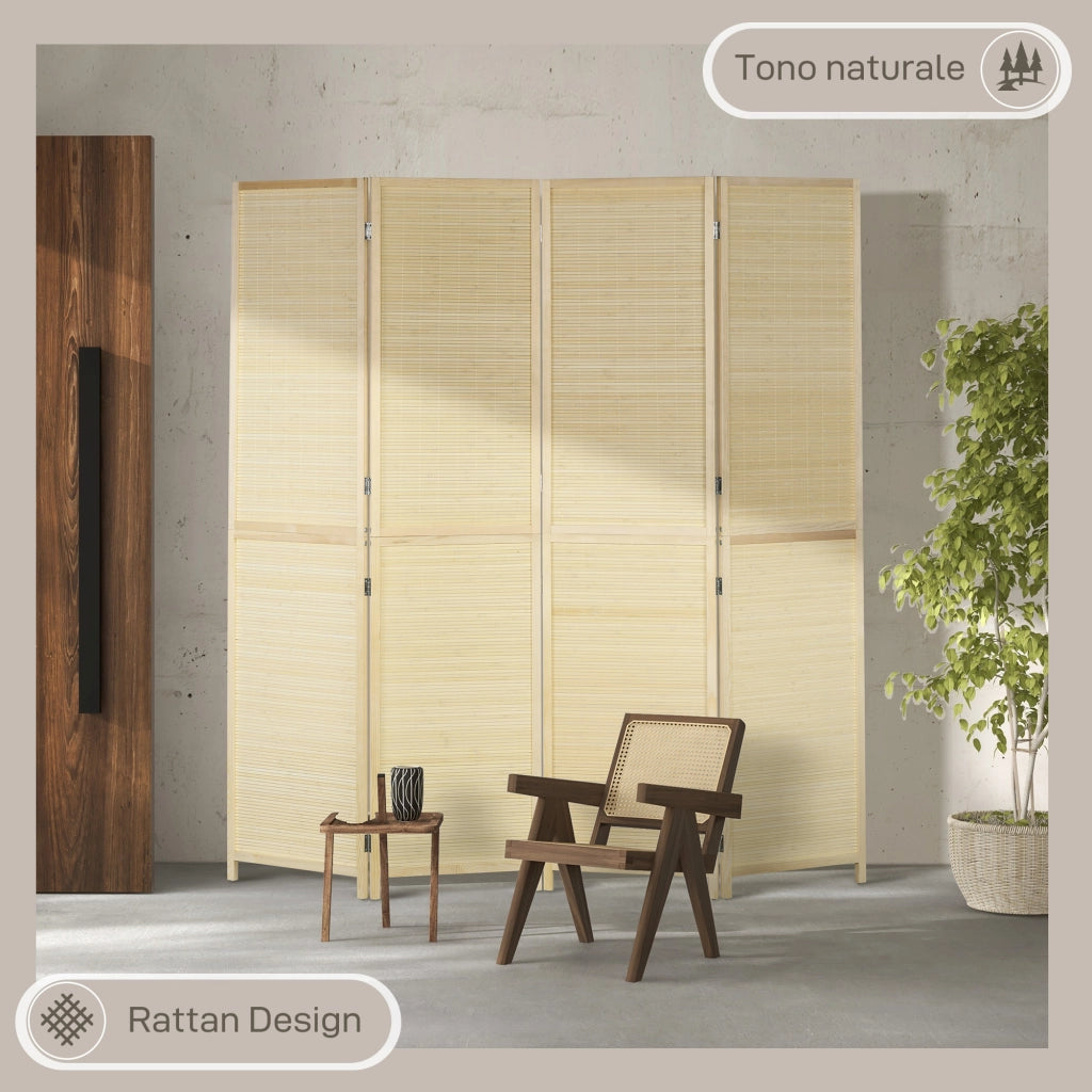 Paravento Pieghevole a 4 Ante ¨C Minimal ¨C Bamb¨´ Rattan 180x180x1.6 cm