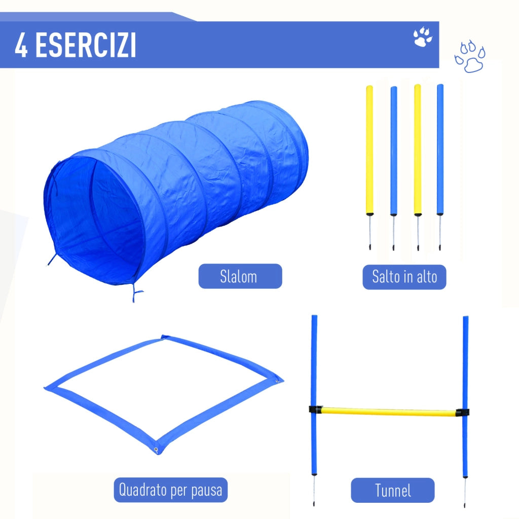 Set Agility per Cani con Tunnel, Slalom e Ostacoli ¨C Minimal ¨C Giallo e Blu