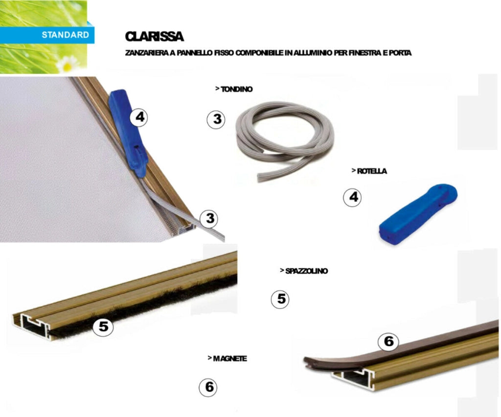 Tondino Blocca Rete Zanzariera Clarissa a Pannello Fisso 500 cm Guarnizione IRS