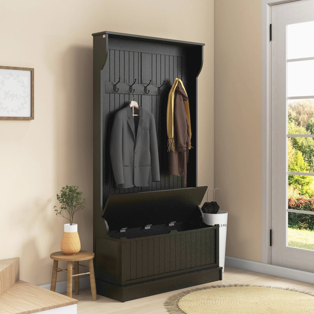Scarpiera con Banco e 5 Ganci ¨C Minimal ¨C 96x34x180 cm Nero Moderno