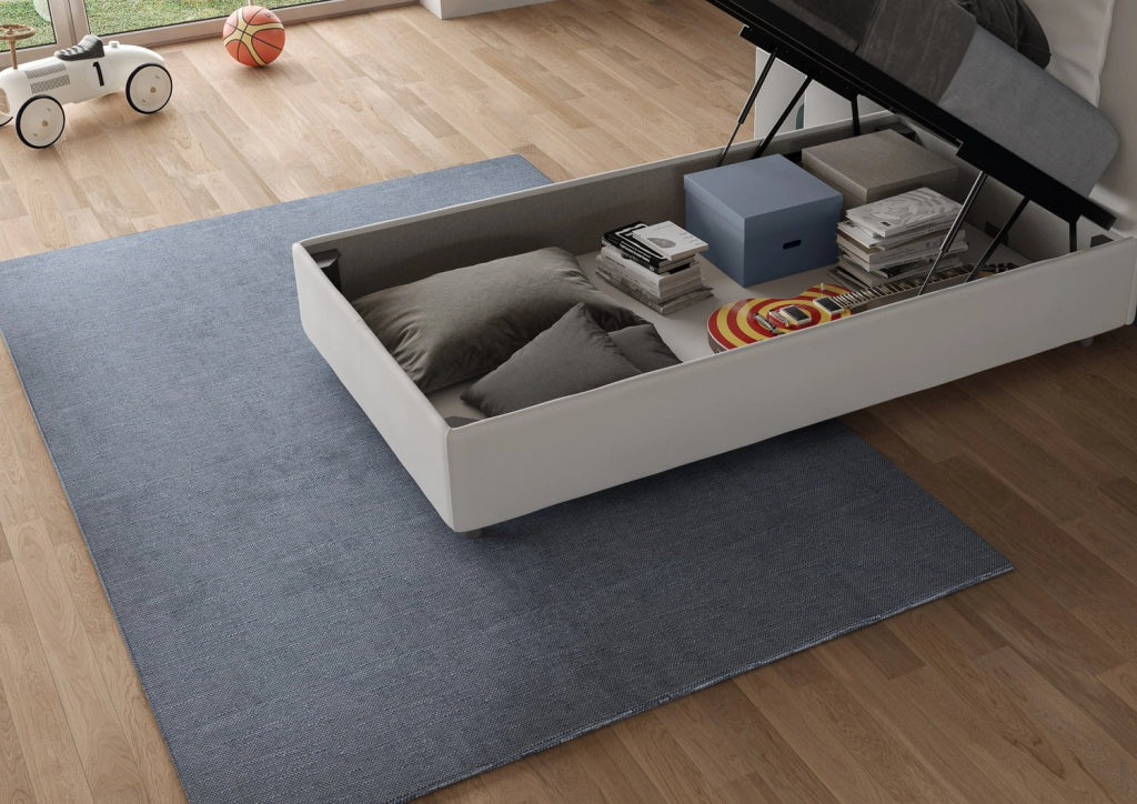 BS COM Letto una piazza e mezza contenitore imbottito 110x200 similpelle bianco