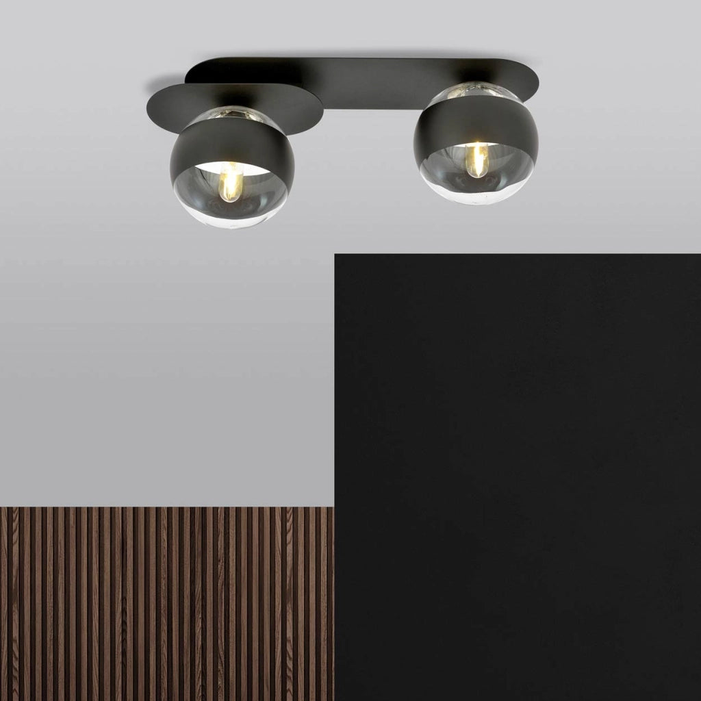 Plafoniera Emibig Plaza 2 luci E14 nera trasparente