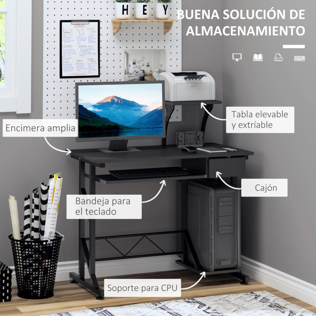 Scrivania per Computer ¨C Xylo ¨C con Cassetto e Ripiano Tastiera 90x50x100 cm Nero