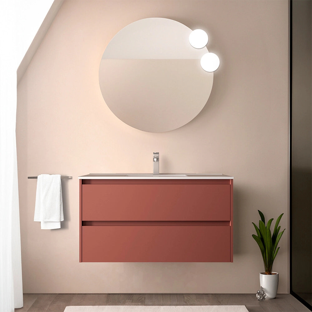 Mobile bagno sospeso 90 cm rosso satinato con lavabo ad incasso Gaya
