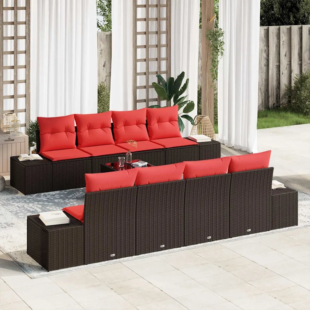 Set Divano da Giardino 9 pz Beige e Rosso polyrattan 3355663