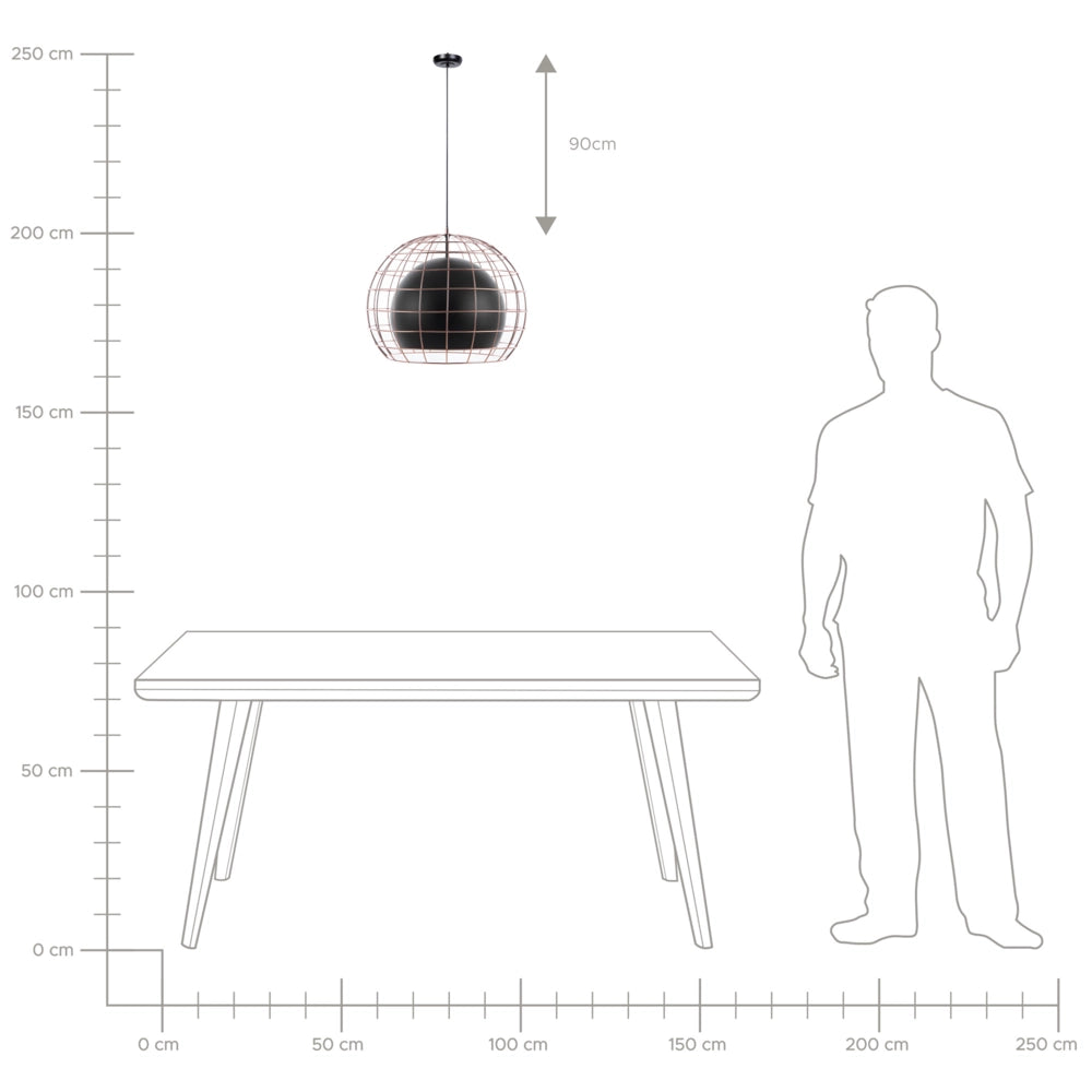 Lampada da Soffitto in Metallo Nero con Paralume a Gabbia 128 cm