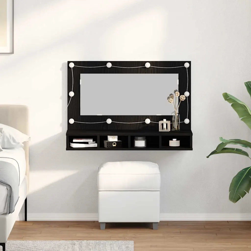Mobiletto per specchio-Mensola con Specchio Rovere Nero 90 x 31,5 x 62 cm
