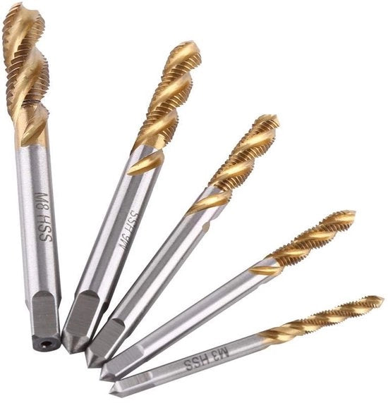 Set di 5 trapani a viti HSS - M3/M4/M5/M6/M8 - Acciaio rapido - Resistente all'ossidazione - Trapani a spirale - Trapani per viti