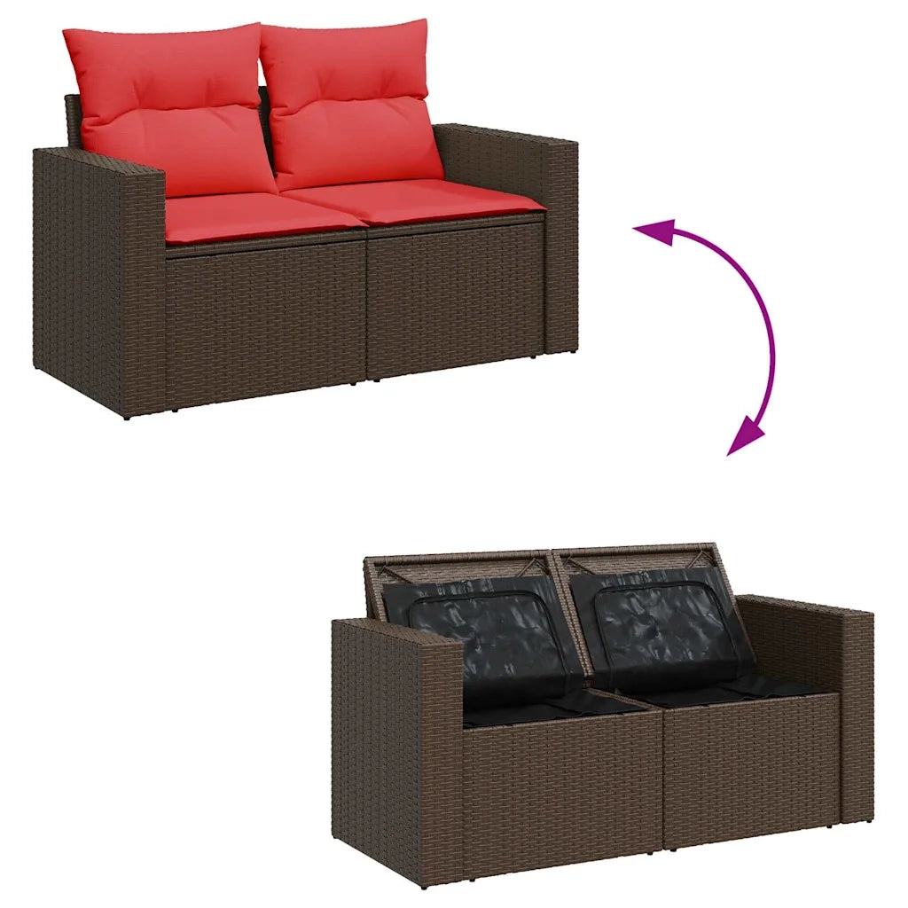 Set Divani da Giardino 10pz con Cuscini in Polyrattan Marrone 3326068