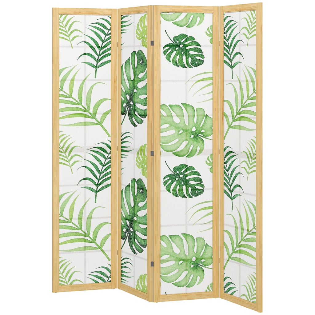 Paravento pieghevole 4 pannelli ¨C Xylo ¨C legno, design tropicale boho, verde