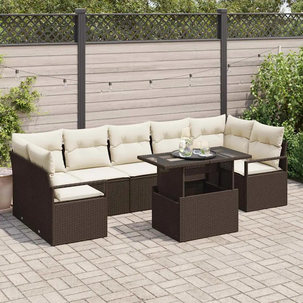 Set Divano da Giardino 8 pcs Marrone e crema polyrattan