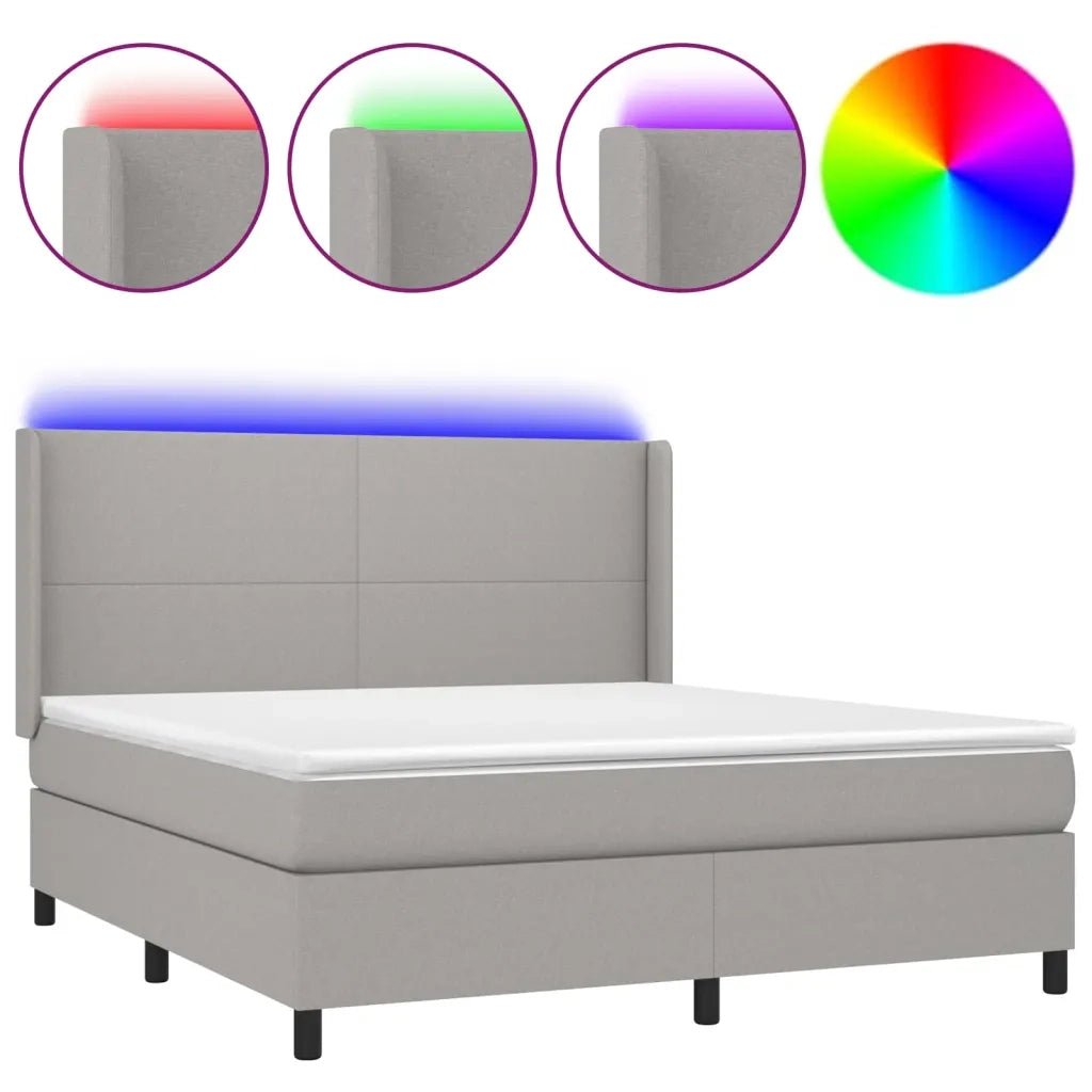 Letto a Molle Materasso e LED Grigio Chiaro 160x200 cm Tessuto 3138165