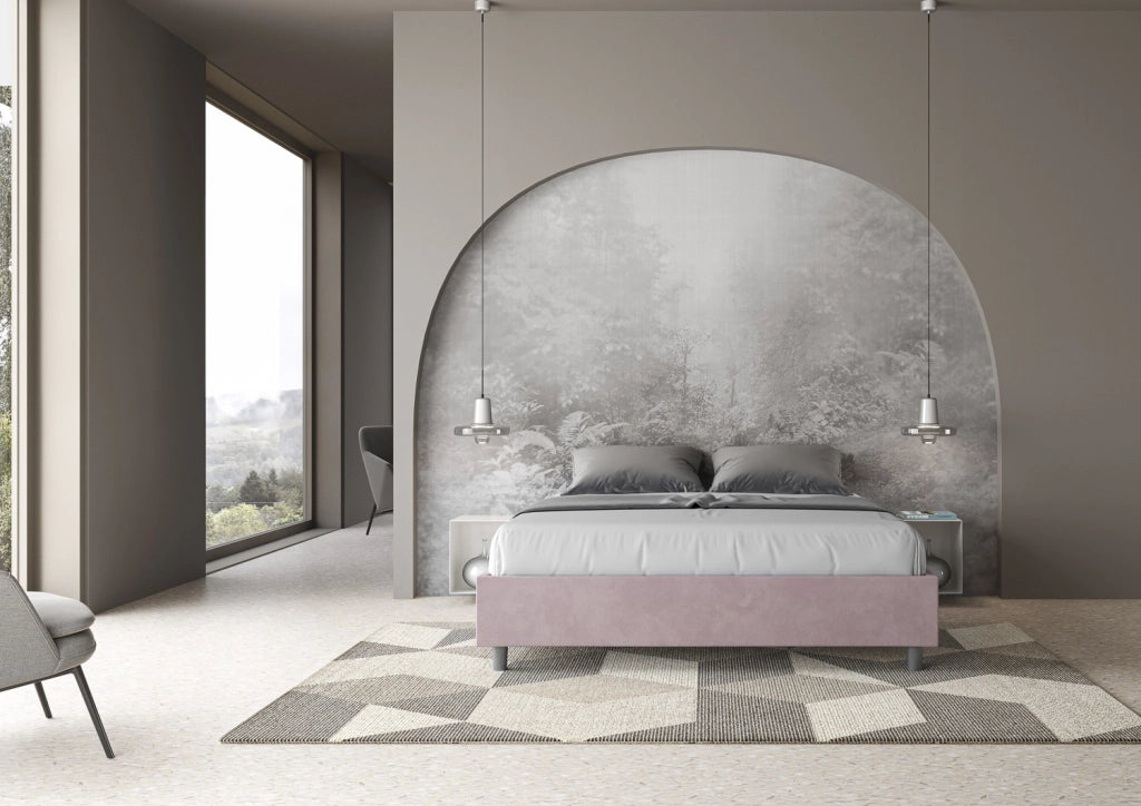 BS COM Letto matrimoniale con rete imbottito 160x210 microfibra glicine