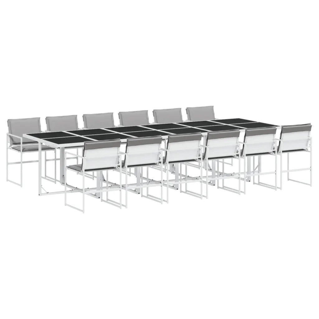 Set da Pranzo da Giardino 13 pz con Cuscini Bianco in Textilene