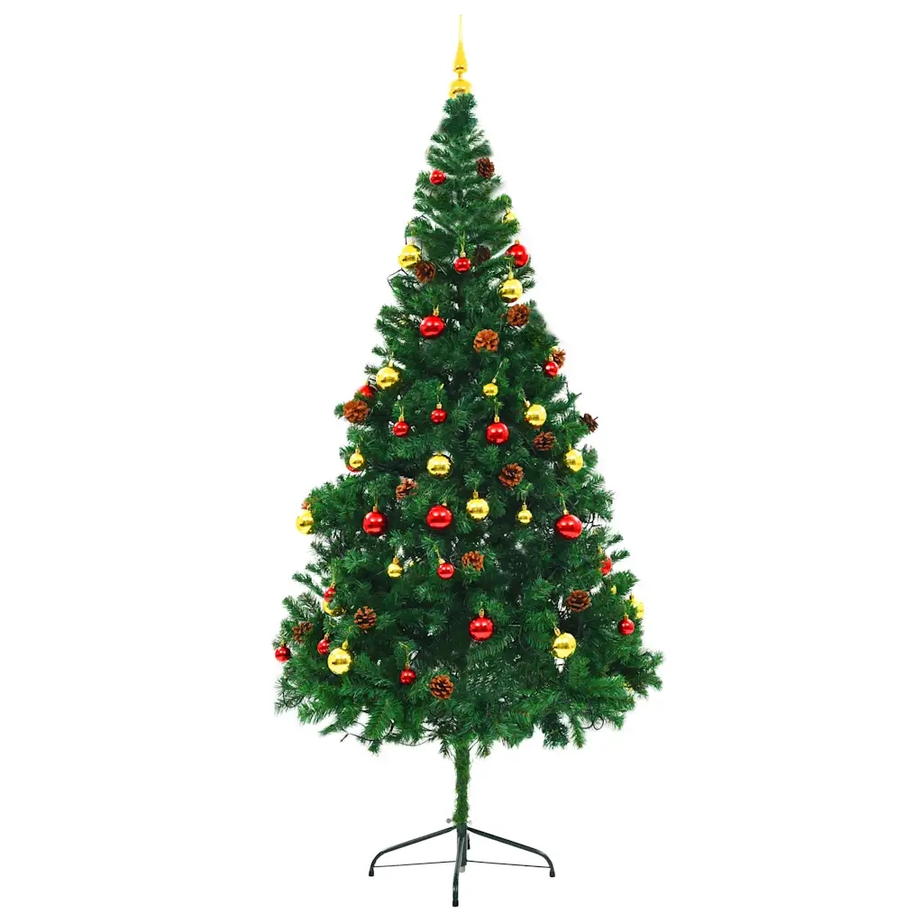 Albero di Natale Preilluminato con Palline Verde 210 cm 321501
