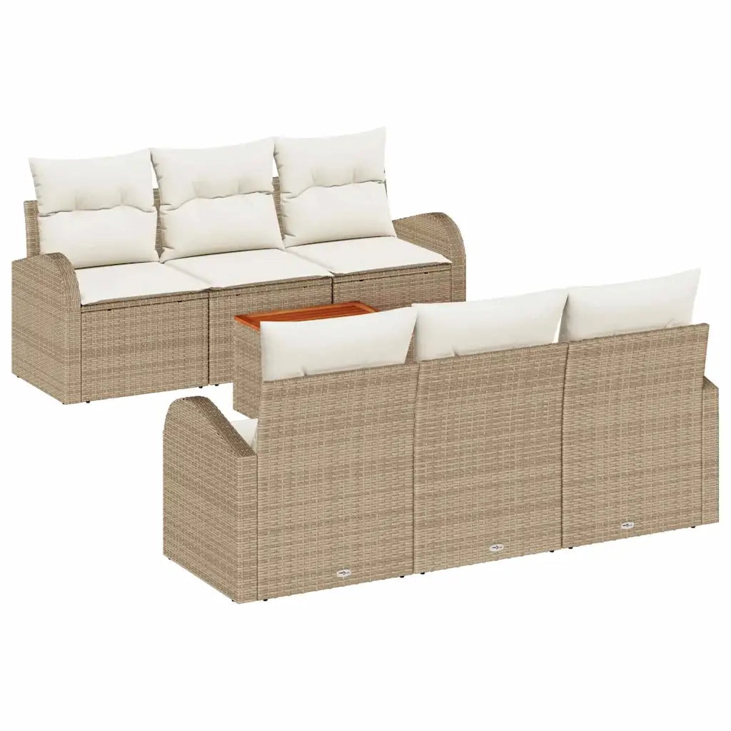 Set Divano da Giardino 7 pcs Beige e Crema polyrattan