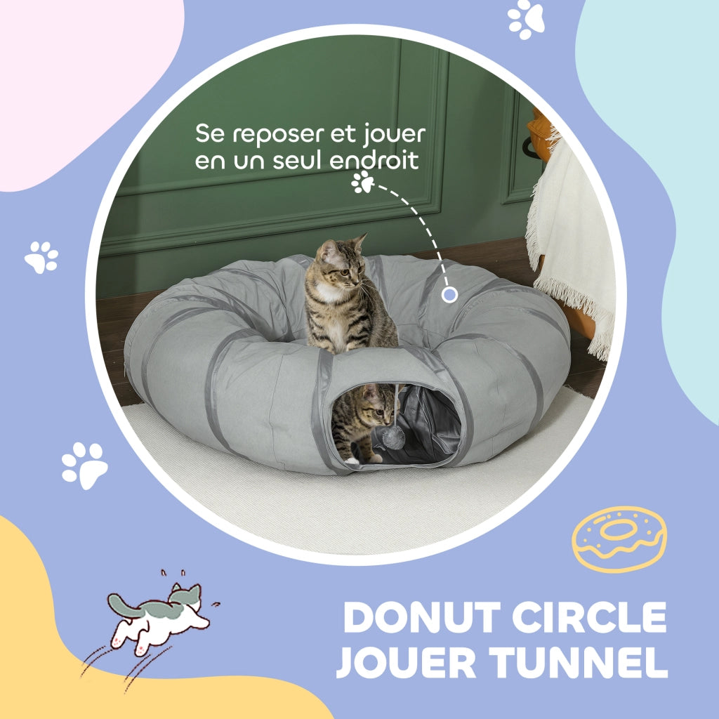 Tunnel per gatti con letto e cuscino ¨C zephmum ¨C grigio ?90x27cm