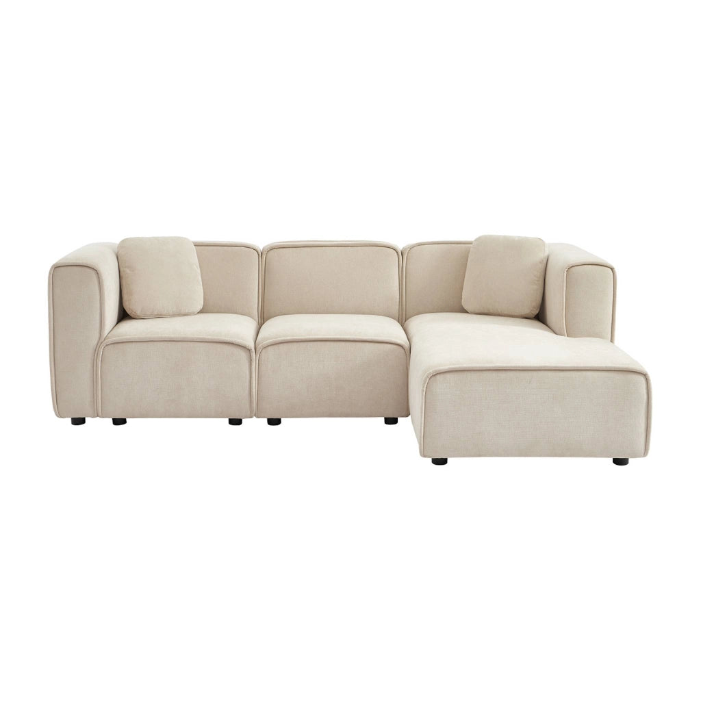 Divano angolare destro in tessuto, 3 posti, beige