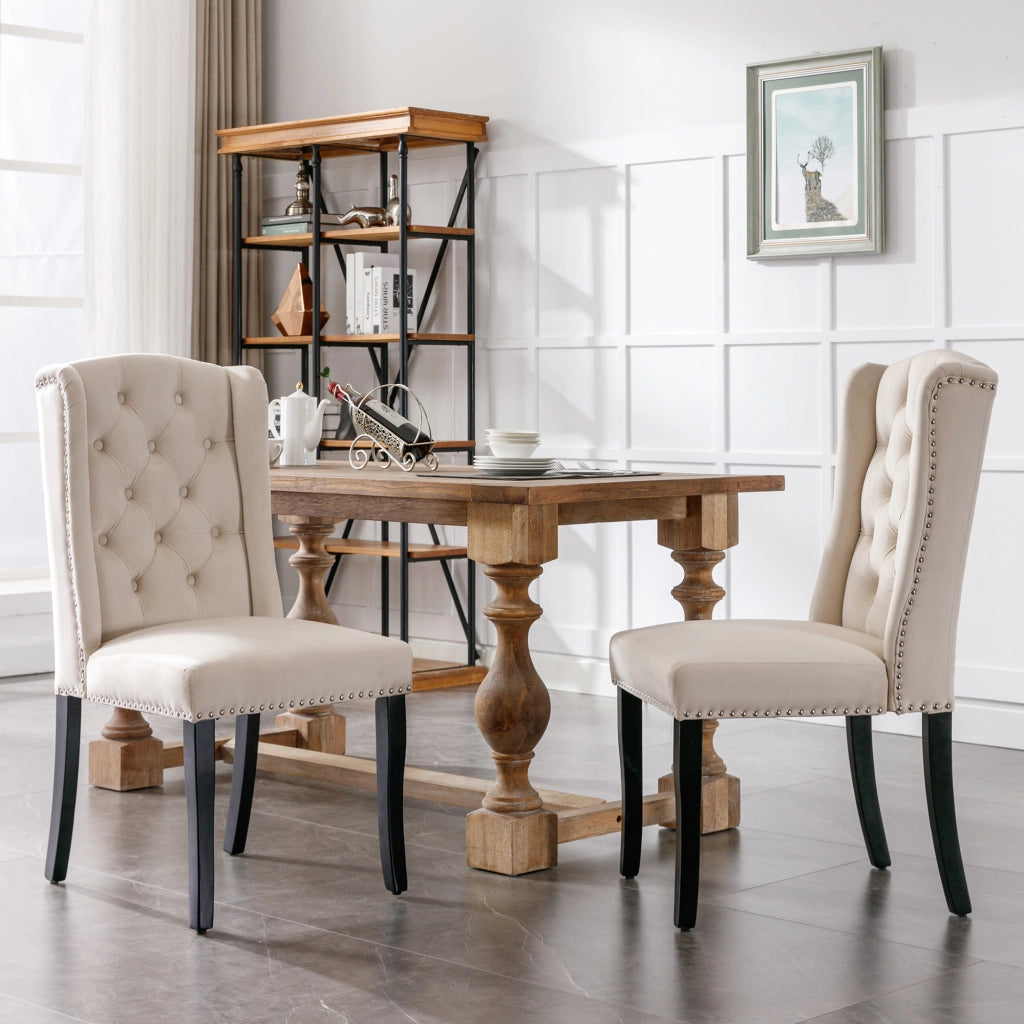 SEDIA DA PRANZO Set da 4 pezzi in velluto beige con gambe in quercia