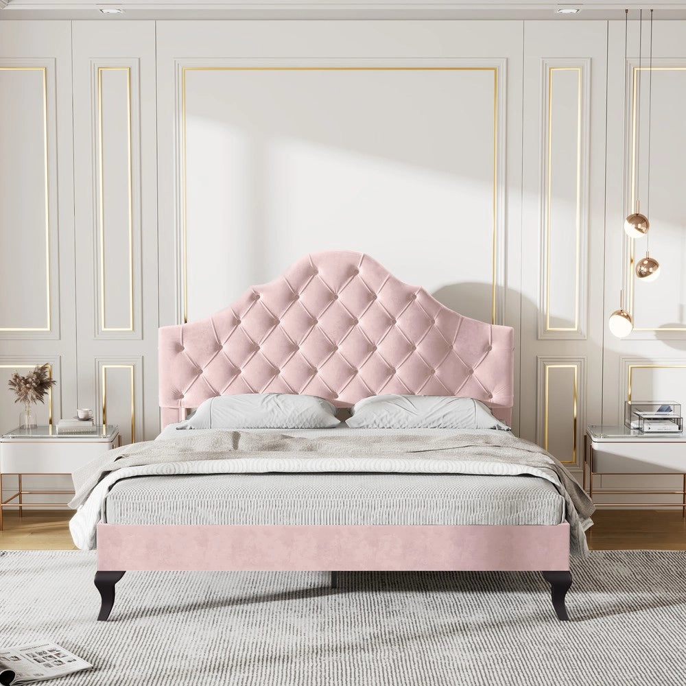 Letto Imbottito con Testiera Regolabile ¨C MINIMAL ¨C Velluto Rosa 140x200