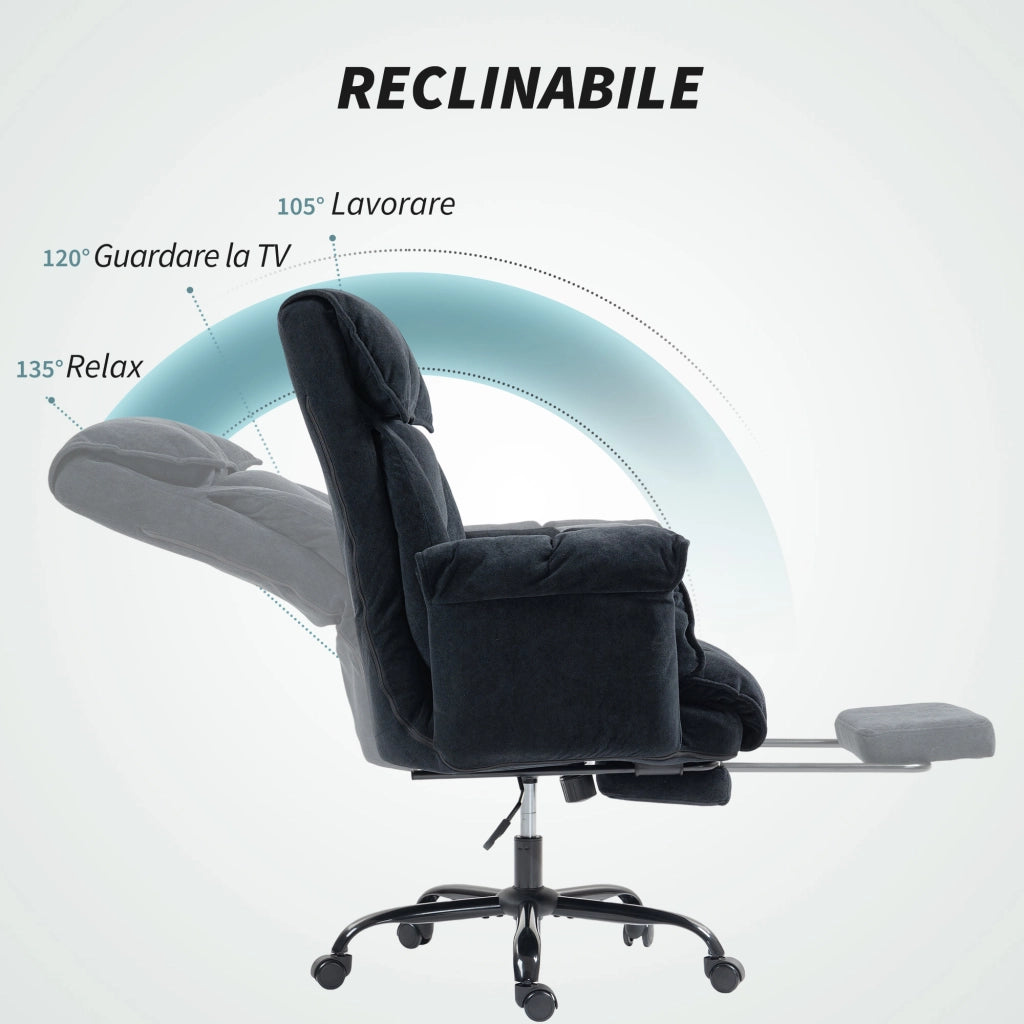 Sedia da Ufficio Reclinabile con Poggiapiedi ¨C Xylo ¨C Schienale Alto, Altezza Regolabile, Nero
