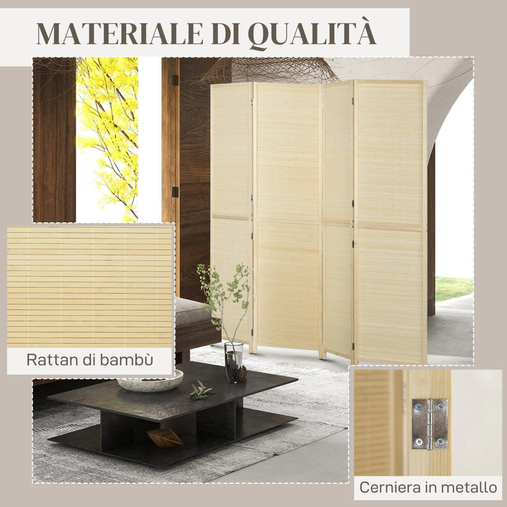 Paravento Pieghevole a 4 Ante ¨C Minimal ¨C Bamb¨´ Rattan 180x180x1.6 cm