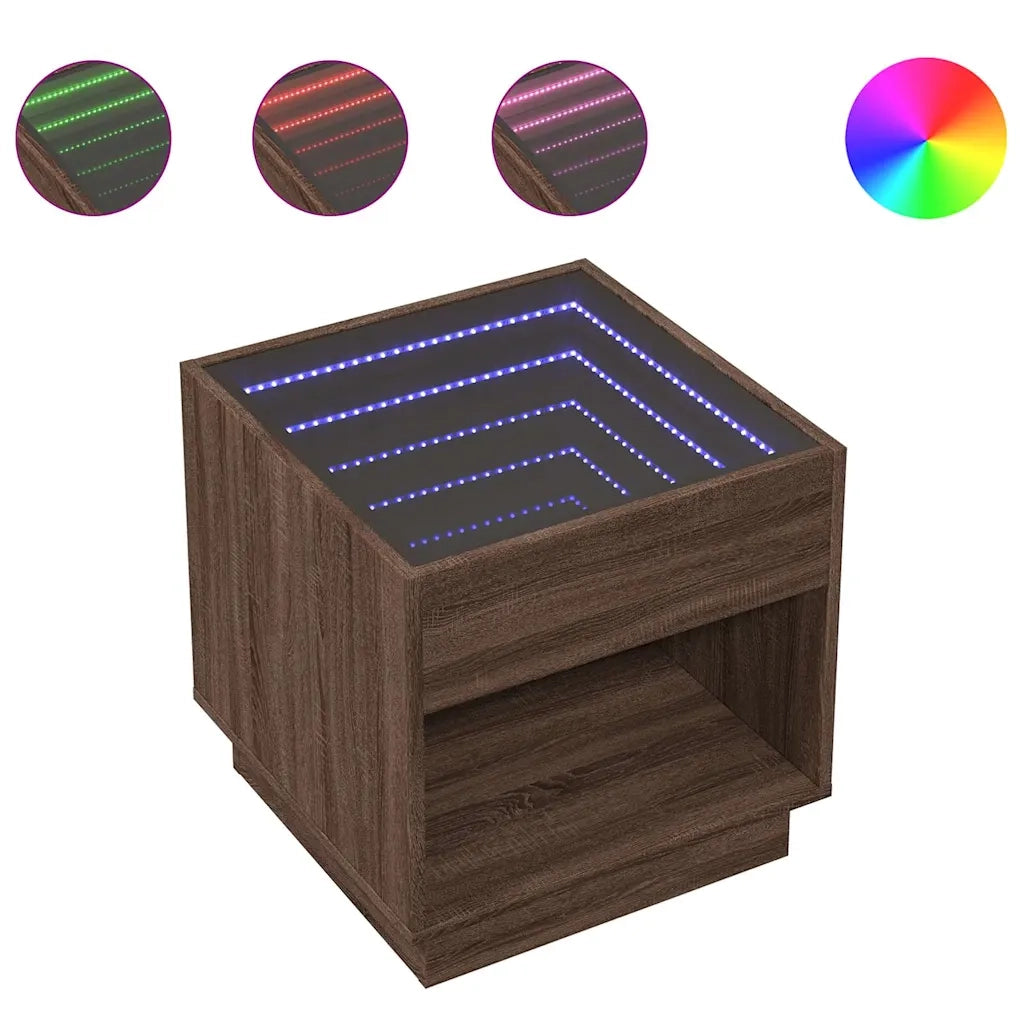 Tavolino da Salotto con LED Infinity-Tavolino da soggiorno Rovere Marrone 50x50x50 cm