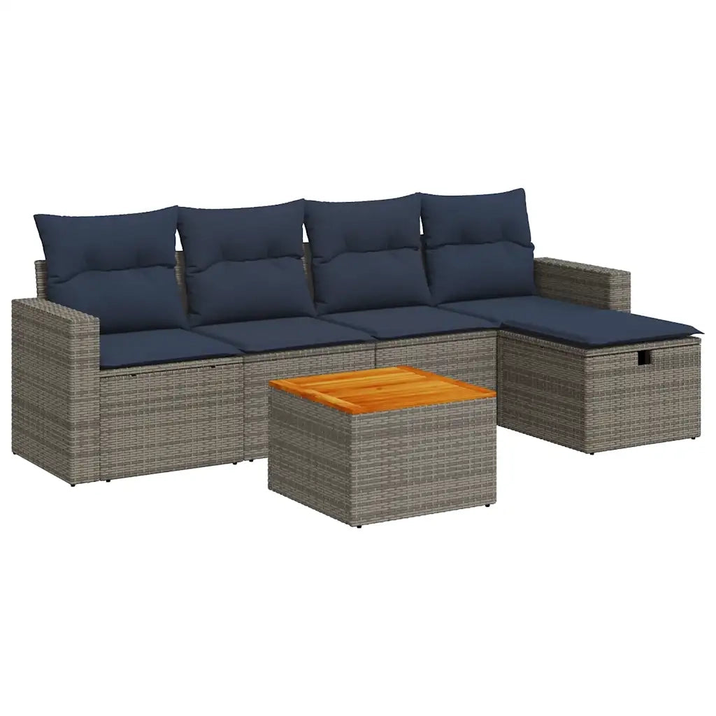 Set Divano da Giardino 6 pz con Cuscini Grigio in Polyrattan 3325785