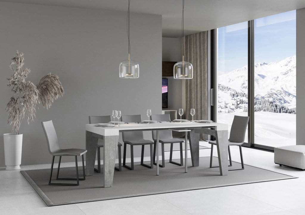 Consolle allungabile 90x40/300 cm Naxor Mix piano Bianco Frassino - struttura Cemento
