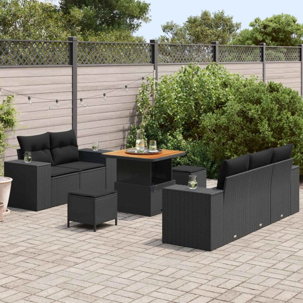 Set Divano da Giardino 8 pcs Nero Rattan in Polipropilene
