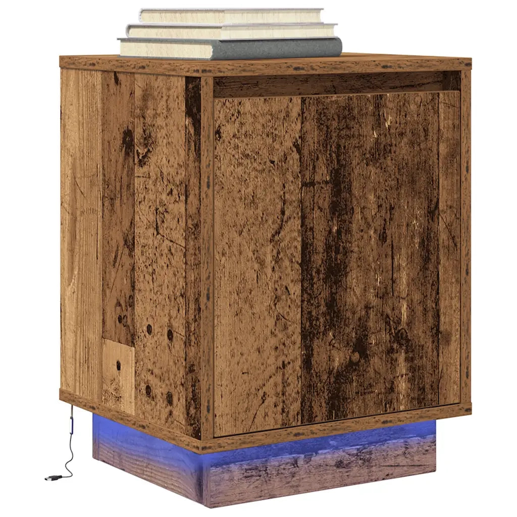 Comodino con Luci LED Legno Antico 38x34x50 cm 861279