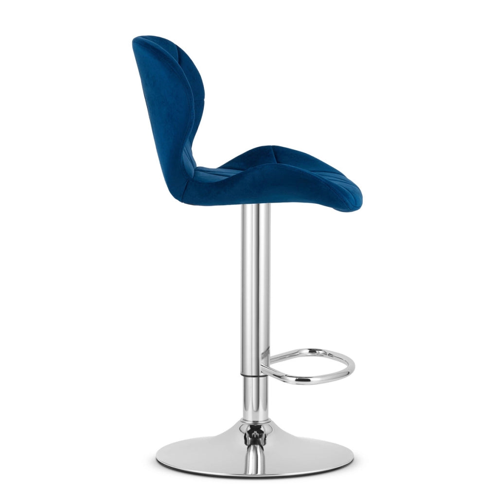 Sgabello da bar West in velluto blu e base cromata
