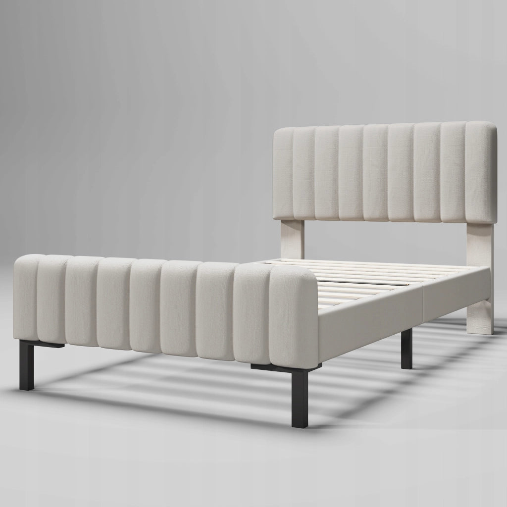 Letto imbottito 90x200 grigio-beige con schienale regolabile - Xylo