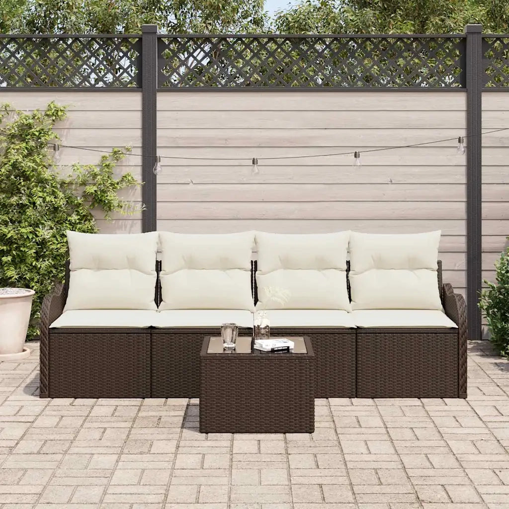 Set Divano da Giardino con cuscino 5 pcs Marrone e Crema 3354237