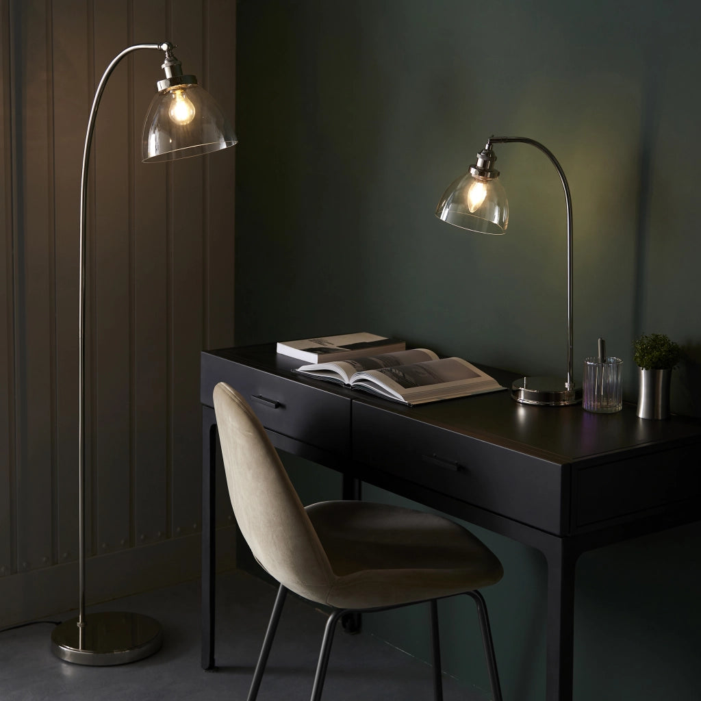 Lampada da tavolo industriale nichel vetro E14 Endon